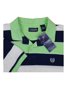 Chaps Boys Large Striped Polo Shirt Key Lime & Navy 100% Cotton